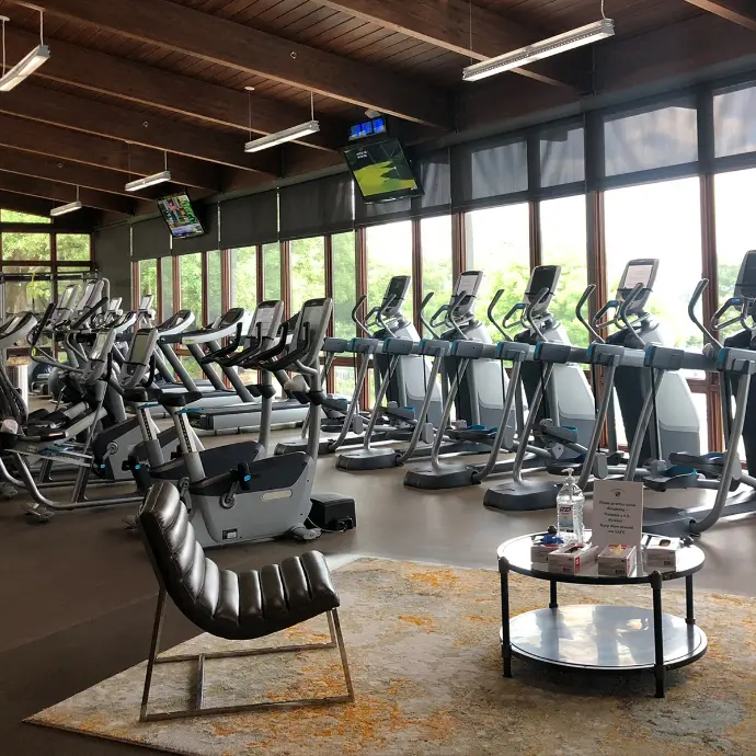Country club fitness center audio video installation for treadmills, ellipticals and bikes.