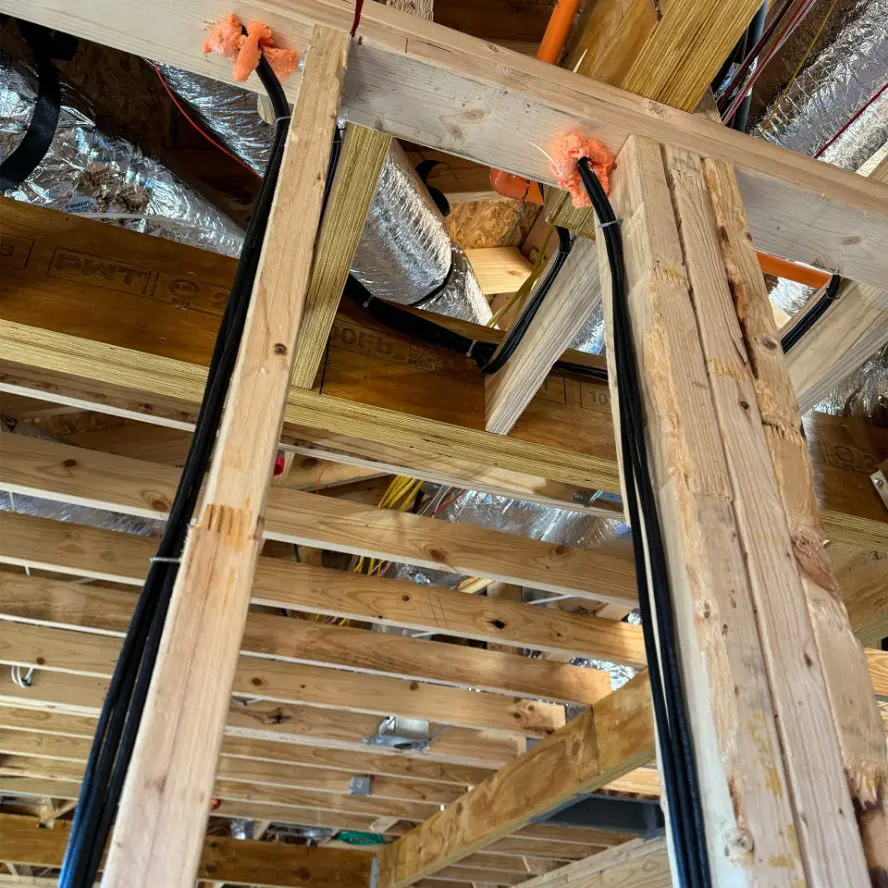 Cabling installation during new construction process.