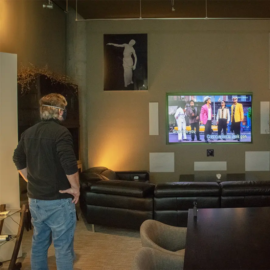 Home theater installation quality control checks with professional installer.