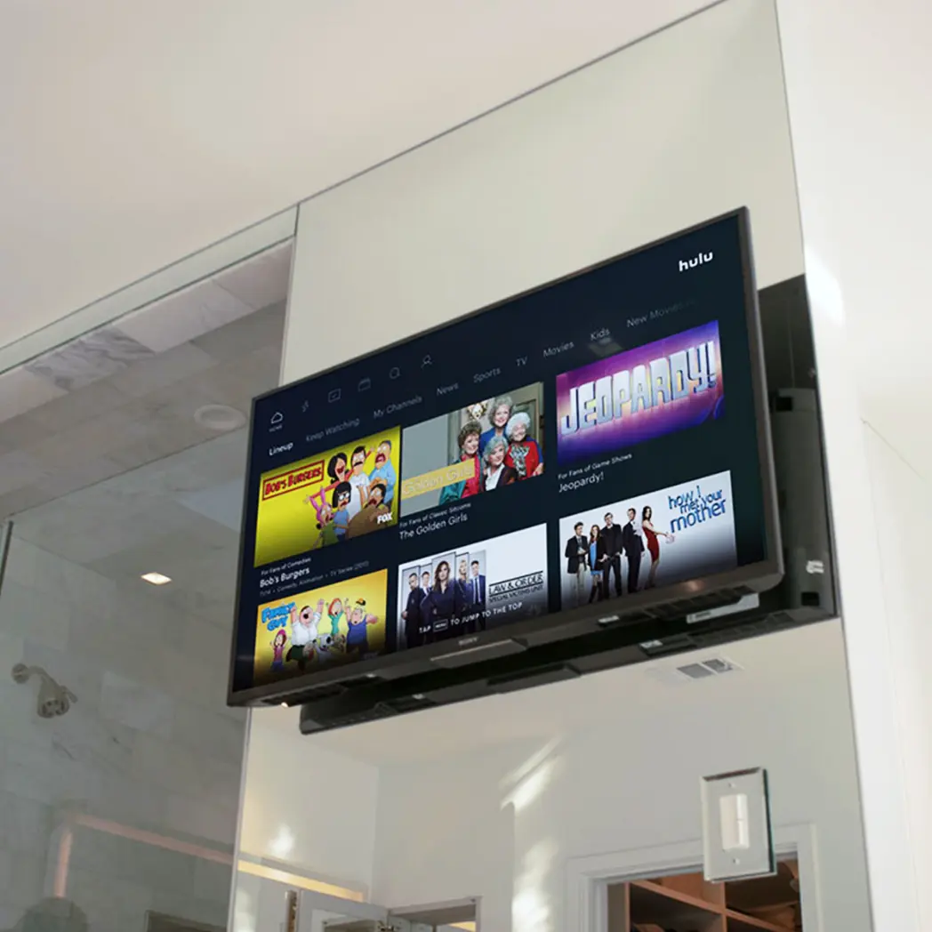 TV installation in residential bathroom.