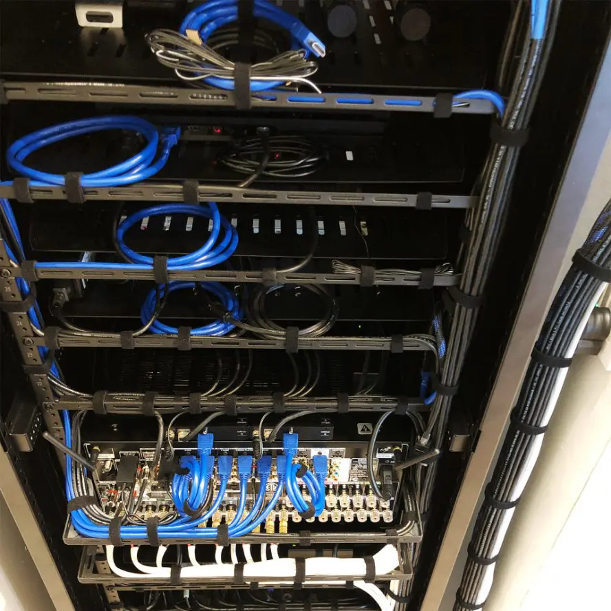 Home networking tower and cord organization.